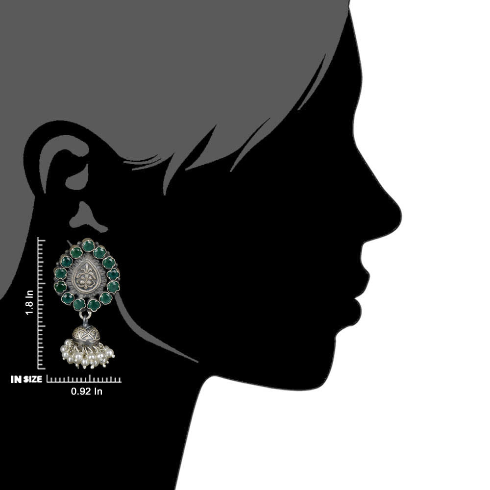 Traditional green onyx jhumka earrings handcrafted in sterling silver