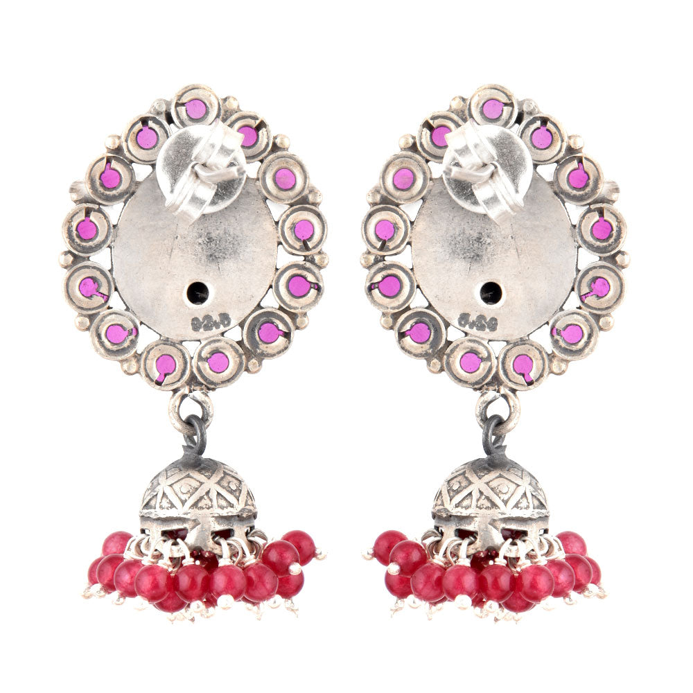 Handcrafted 925 silver earrings with pink tourmaline flower detailing