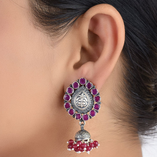 Pink tourmaline floral drop earrings crafted in 925 sterling silver