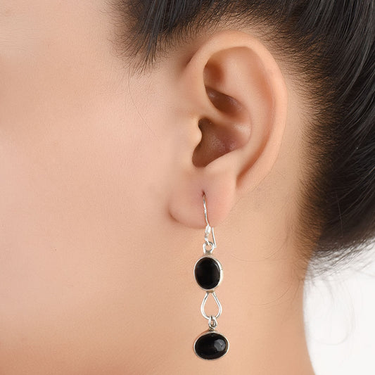 Side view of Noir Onyx earrings in 92.5 Sterling Silver