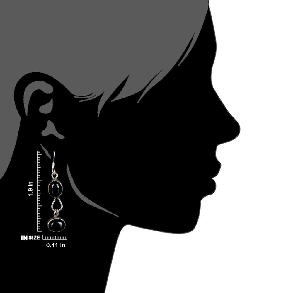 Detail of dangle of Noir Onyx earrings in 92.5 Sterling Silver