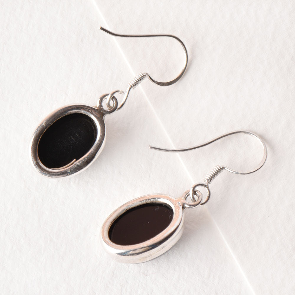 Front view of Noir Onyx earrings in 92.5 Sterling Silver