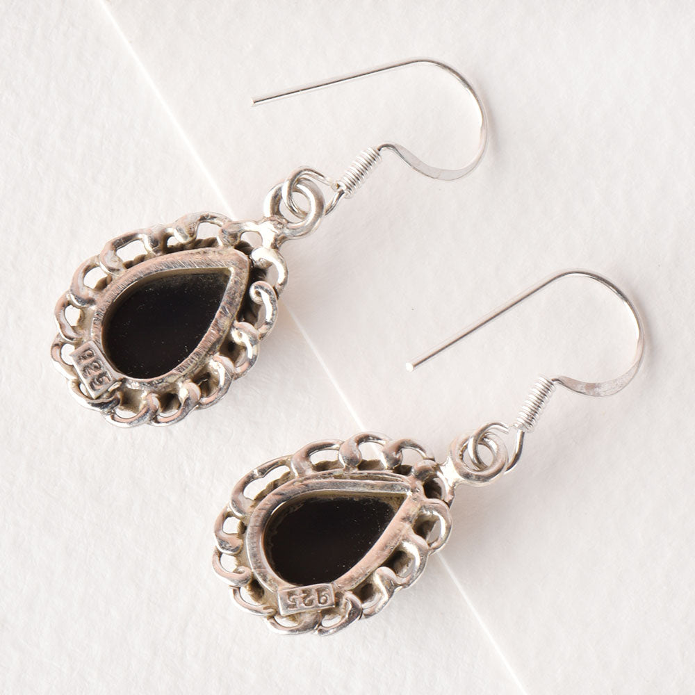 Close up of Reet earrings in 92.5 Sterling Silver