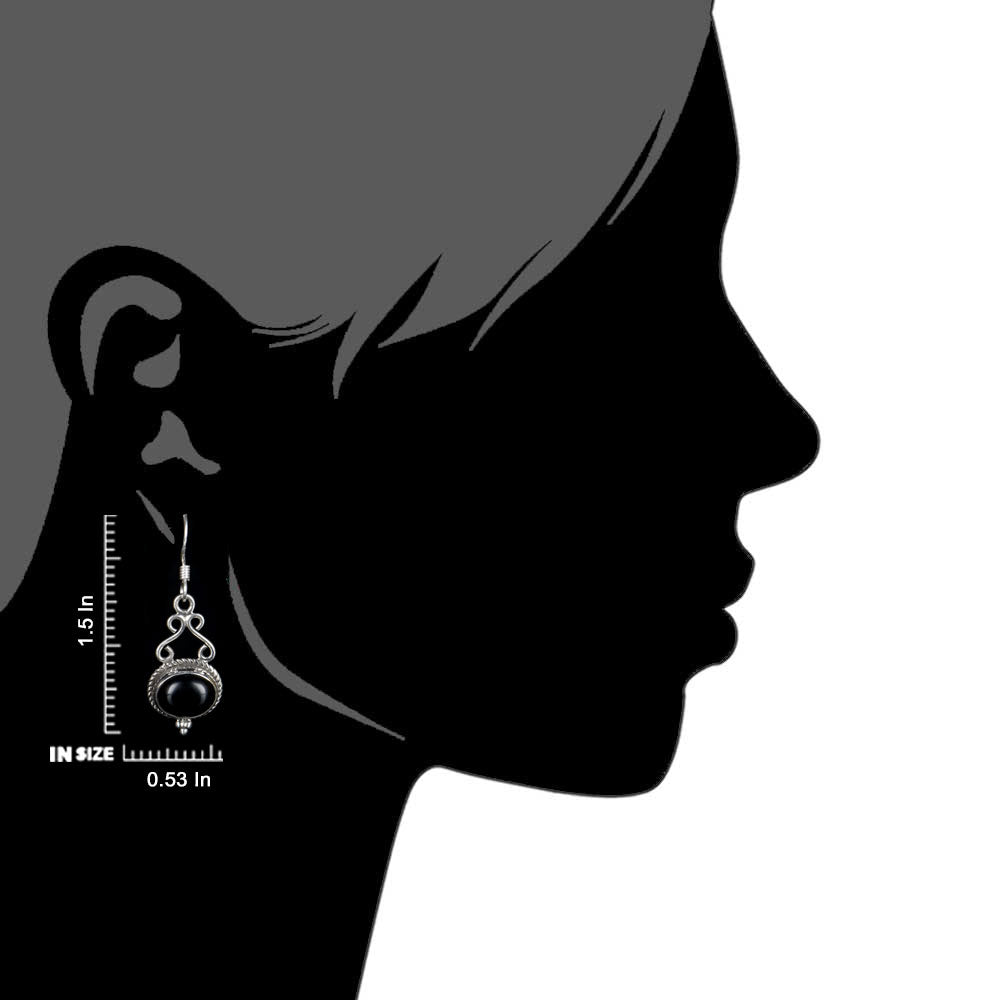 Close up of Noir Onyx earrings in 92.5 Sterling Silver