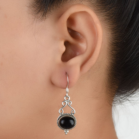 Front view of Noir Onyx earrings in 92.5 Sterling Silver