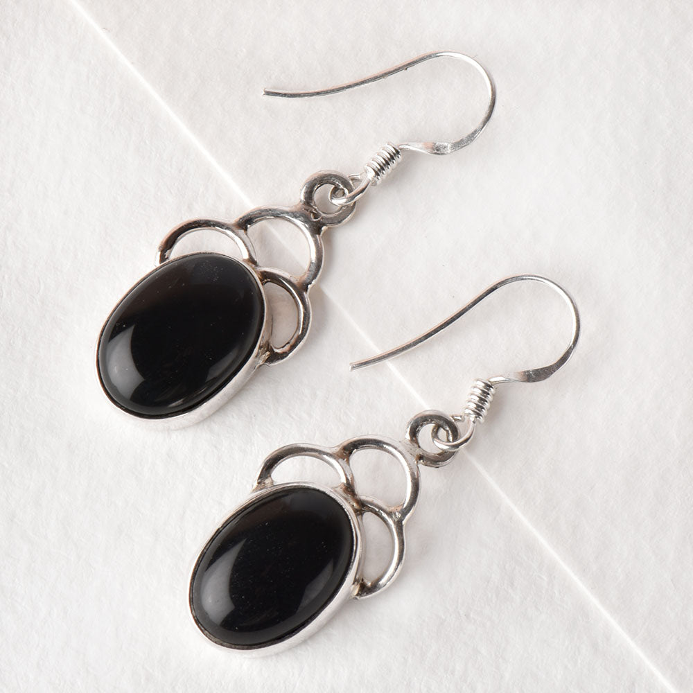 Front view of Noir Onyx earrings in 92.5 Sterling Silver