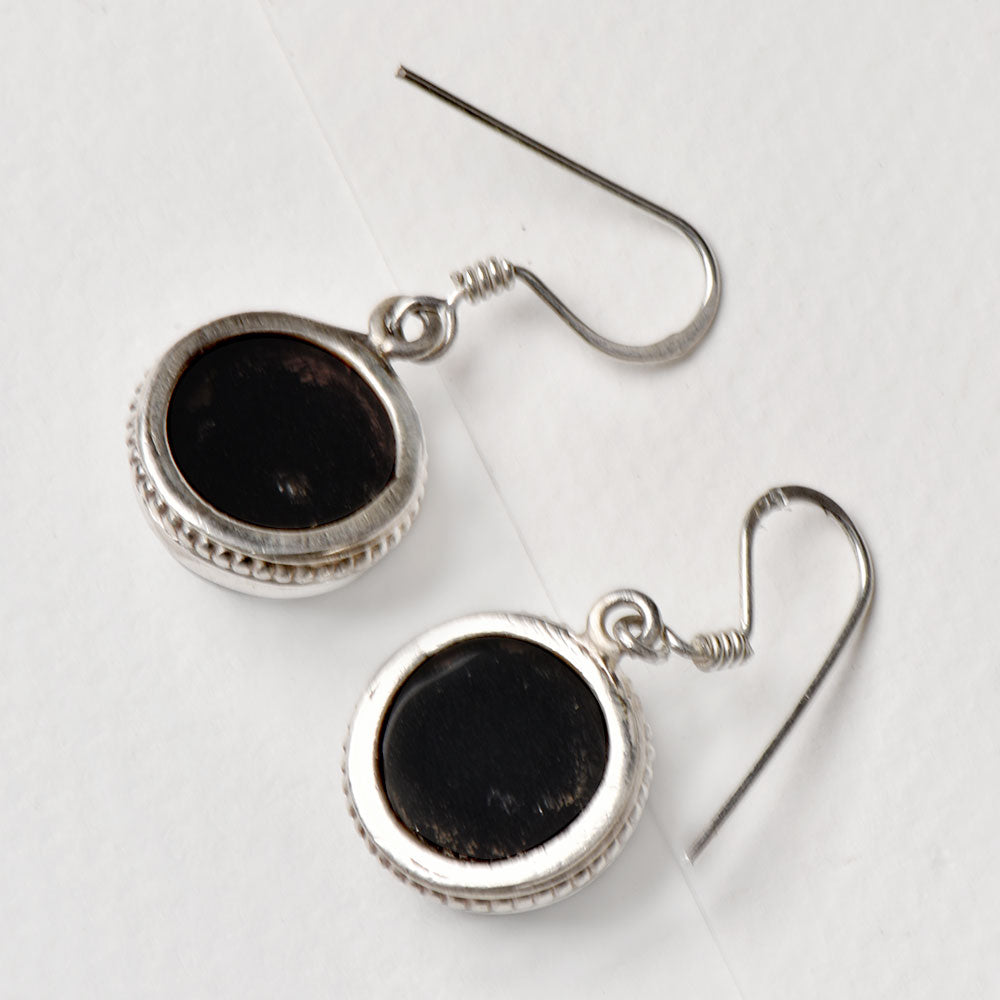 Front view of Noir Onyx earrings in 92.5 Sterling Silver