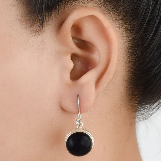 Overhead view of Noir Onyx earrings in 92.5 Sterling Silver