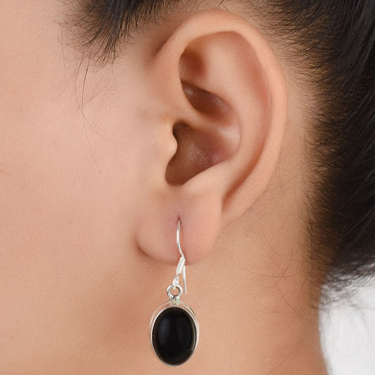 Black Onyx Oval Drop Earrings handcrafted in 92.5 Sterling Silver with subtle Black Onyx details capturing quiet heritage