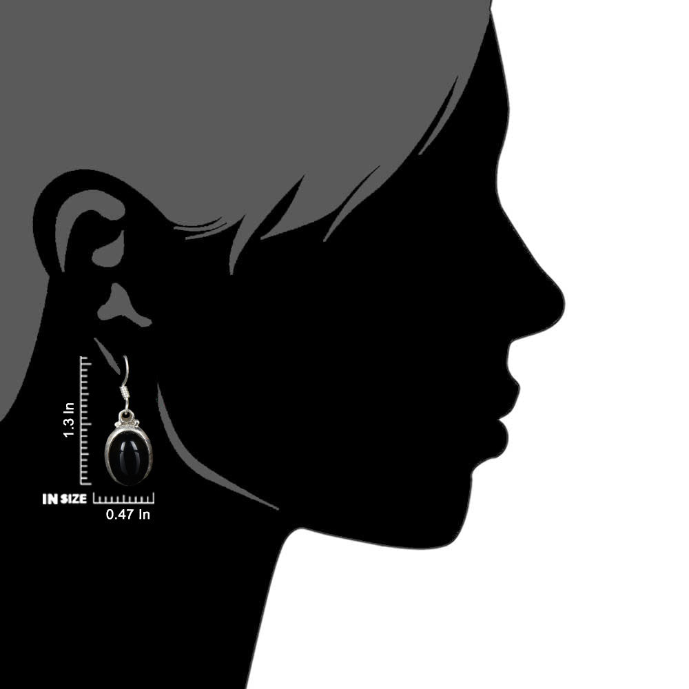 Intricate jaali like pattern on Black Onyx Drop Earrings evokes Rajasthani godna art in 92.5 Sterling Silver