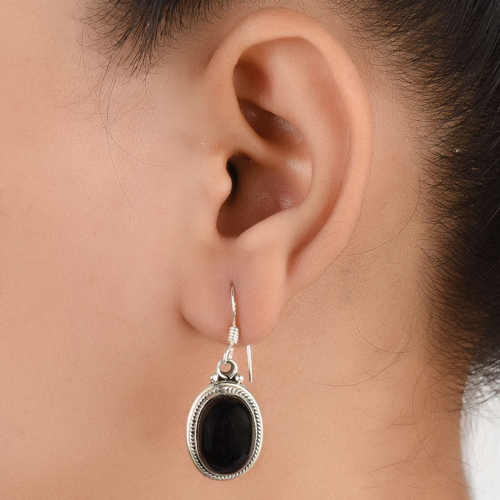 Black Onyx Oval Earrings handcrafted in 92.5 Sterling Silver with subtle Black Onyx details capturing quiet heritage