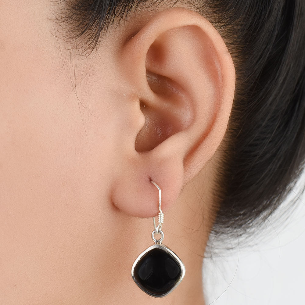 Black Onyx Square Drop Earrings handcrafted in 92.5 Sterling Silver with subtle Black Onyx details capturing quiet heritage