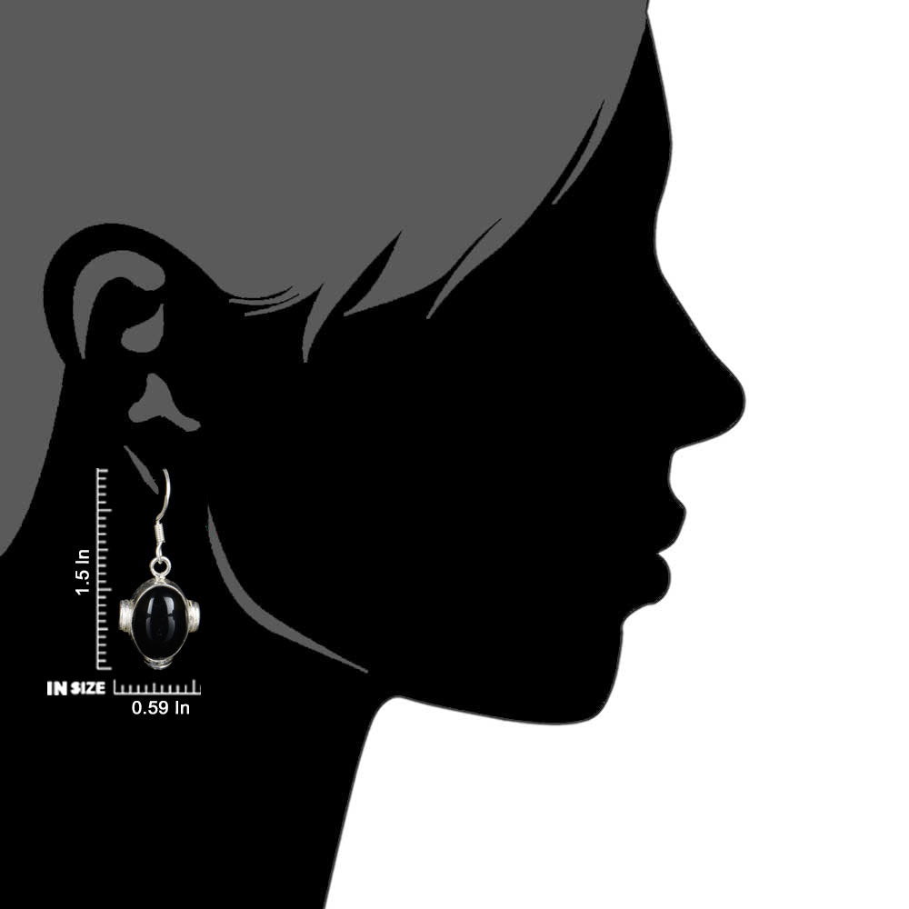 Side view of the artisan made Onyx Oval Earrings revealing the texture and light play