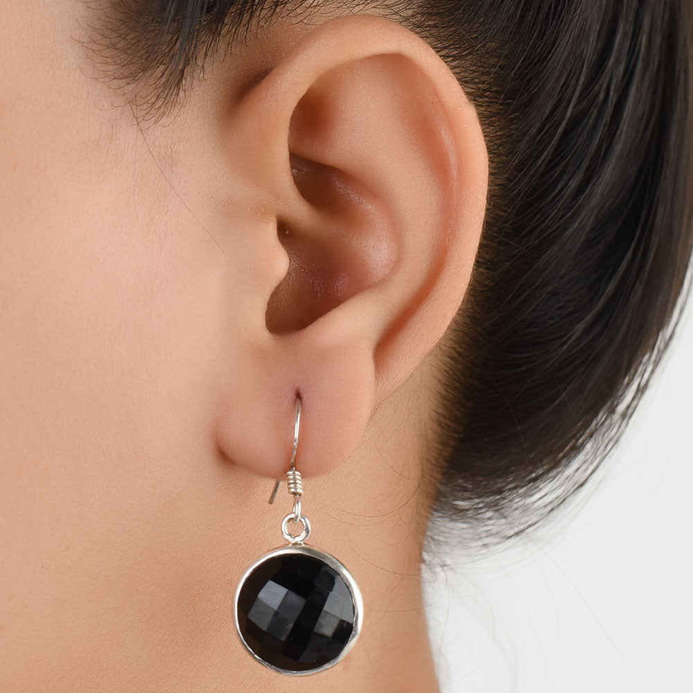Onyx Round Drop Earrings handcrafted in 92.5 Sterling Silver with subtle Onyx details capturing quiet heritage