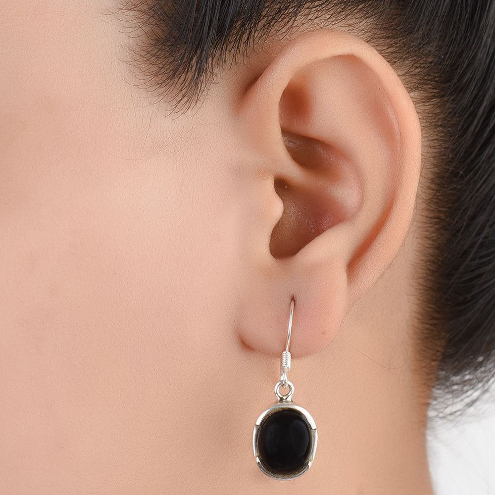 Oval Dangle Earrings handcrafted in 92.5 Sterling Silver with subtle gemstone details capturing quiet heritage