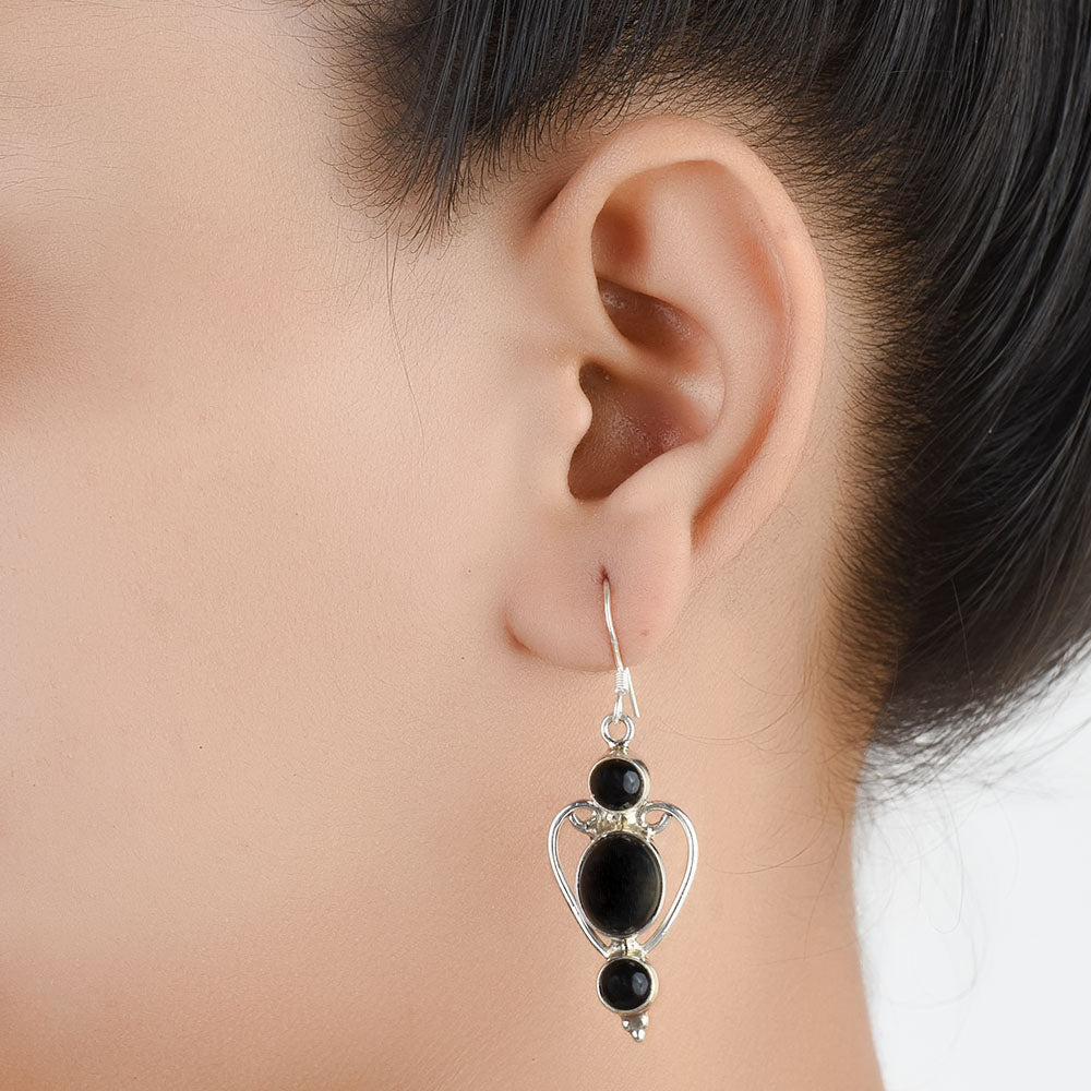 Black Onyx Dangle Earrings handcrafted in 92.5 Sterling Silver with subtle Black Onyx details capturing quiet heritage