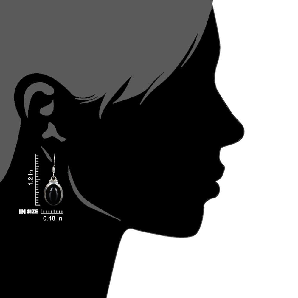 Intricate jaali like pattern on Black Onyx Oval Earrings evokes Rajasthani godna art in 92.5 Sterling Silver