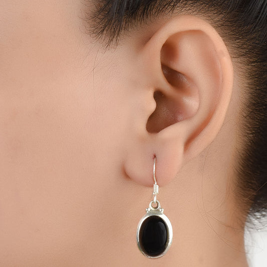 Black Onyx Oval Earrings handcrafted in 92.5 Sterling Silver with subtle Black Onyx details capturing quiet heritage