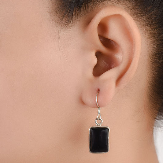 Black Onyx Square Earrings handcrafted in 92.5 Sterling Silver with subtle Black Onyx details capturing quiet heritage