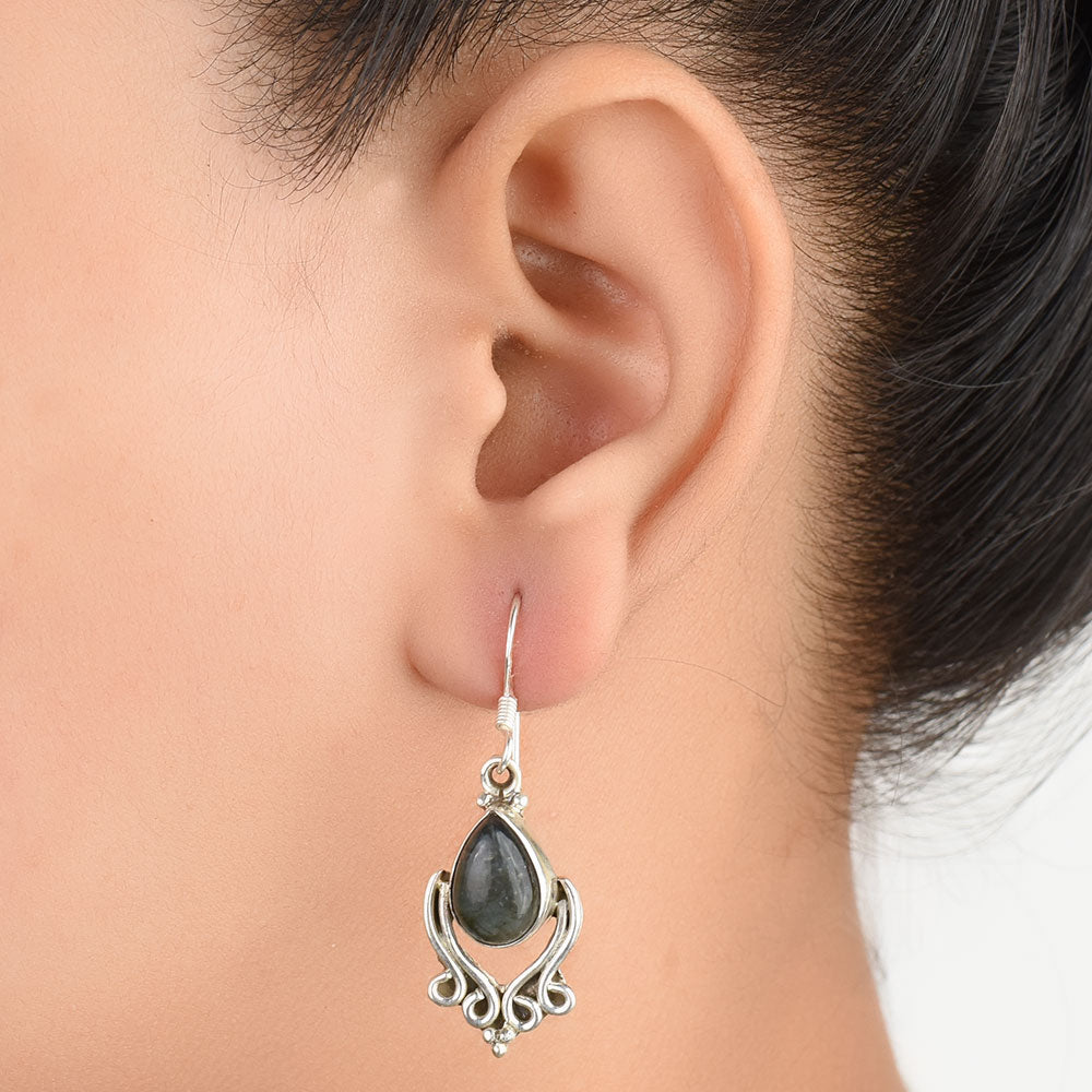 Front view of Oval Earrings handcrafted in 92.5 Sterling Silver