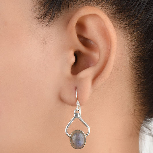Front view of Oval Drop Earrings handcrafted in 92.5 Sterling Silver