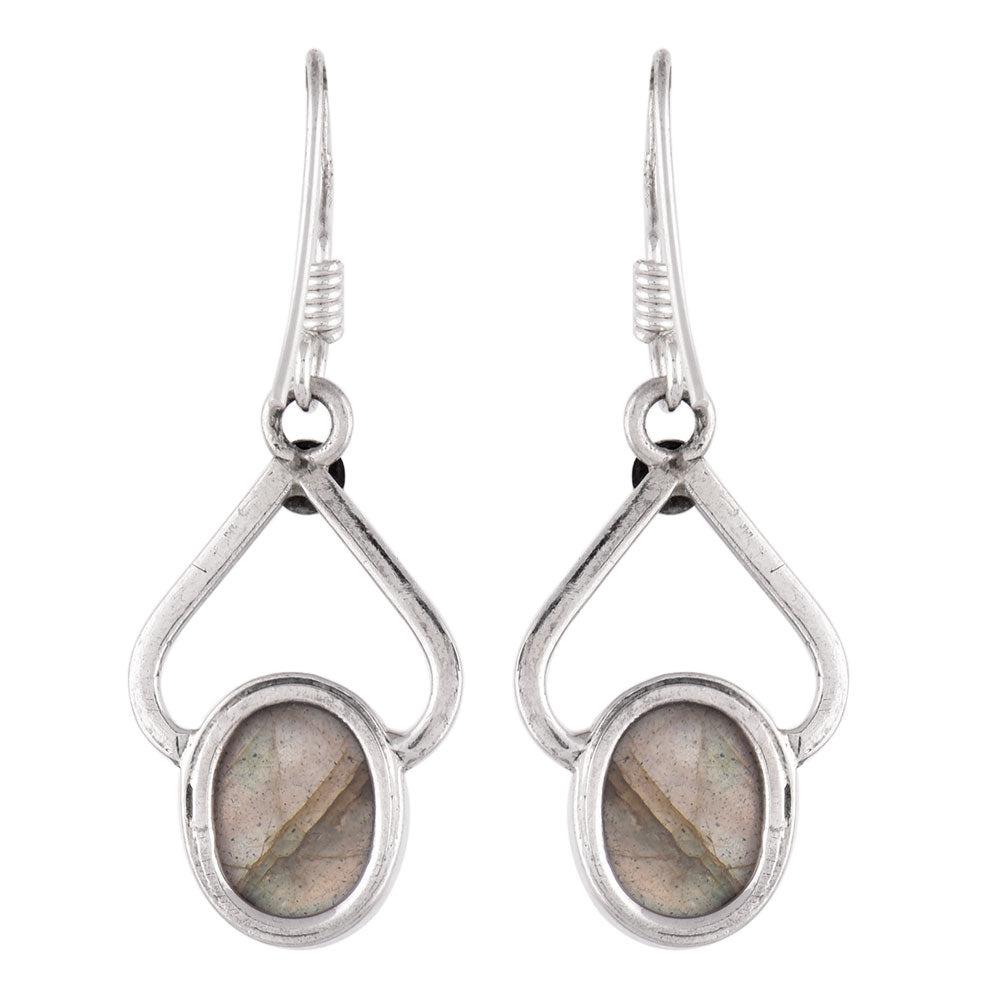 Close up of Oval Drop stone set in sterling silver drop