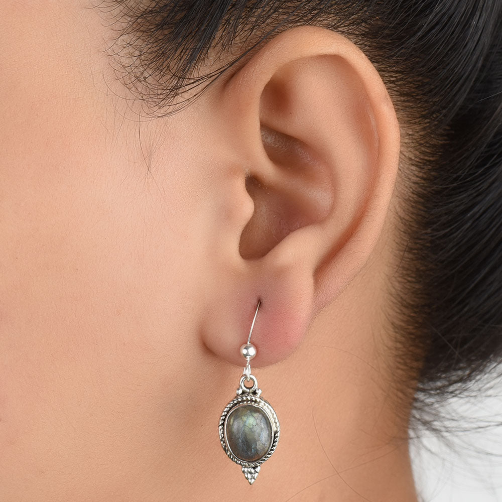Side view of Dhoop Citrine earrings in 92.5 Sterling Silver