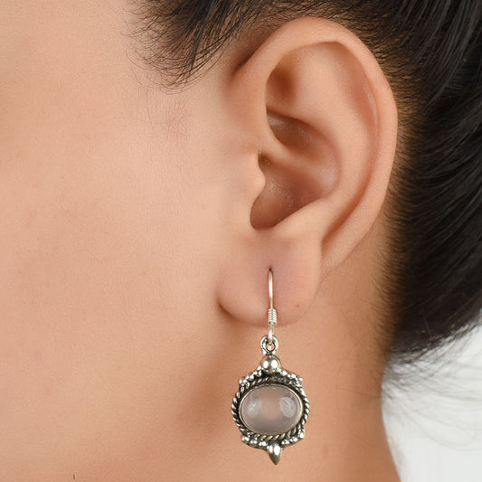 Front view of Moonchild Moonstone earrings in 92.5 Sterling Silver