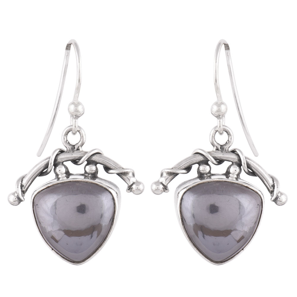 Angled view of Aabha Quartz earrings in 92.5 Sterling Silver