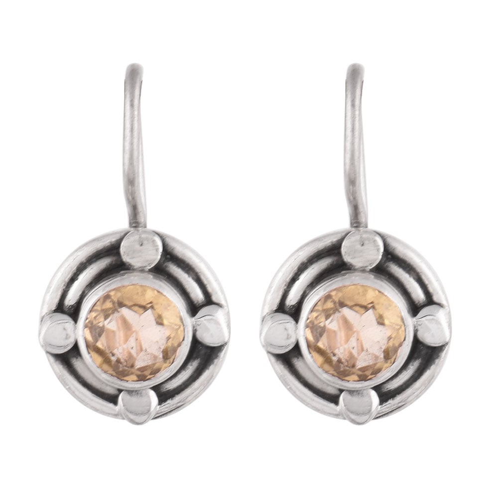 Close up of Aabha Quartz earrings in 92.5 Sterling Silver