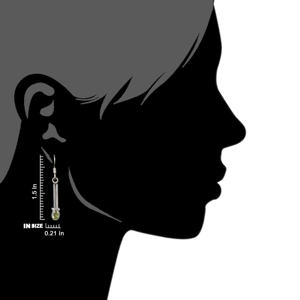 Side view of Hari Peridot earrings in 92.5 Sterling Silver