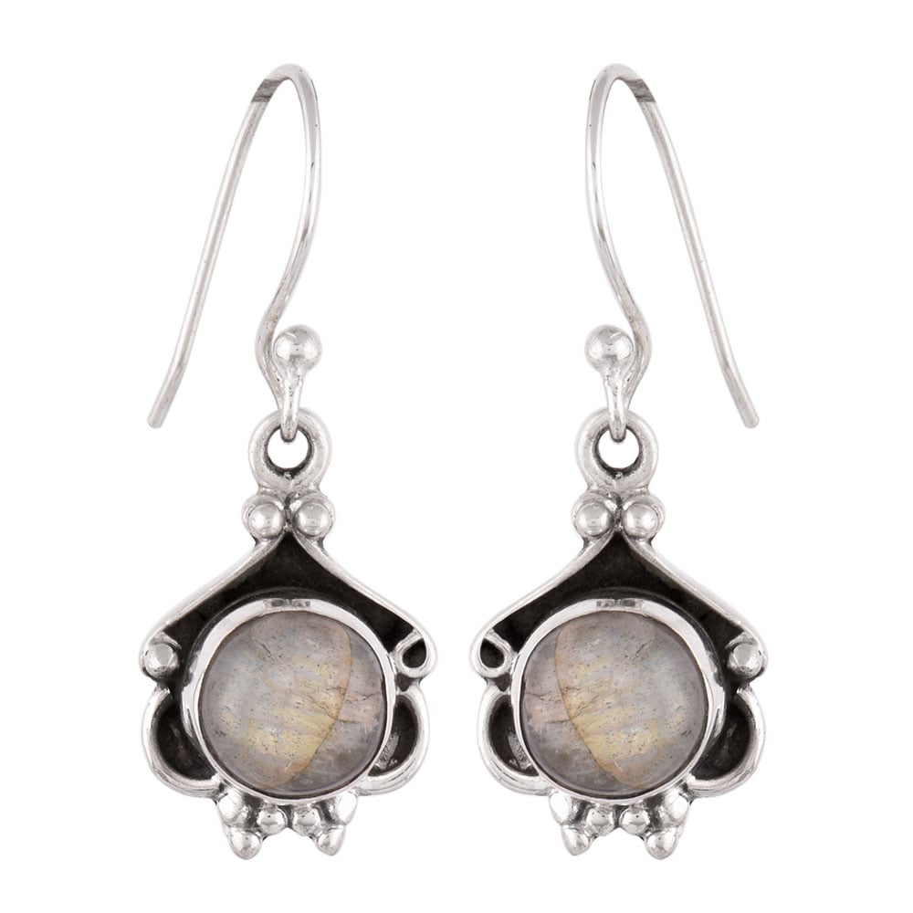 Overhead view of Moonchild Moonstone earrings in 92.5 Sterling Silver