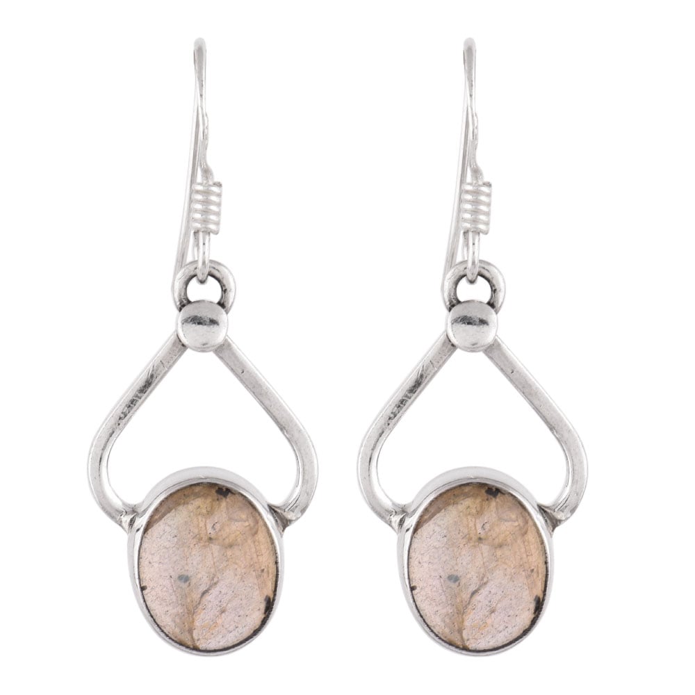 Angled view of Moonchild Moonstone earrings in 92.5 Sterling Silver