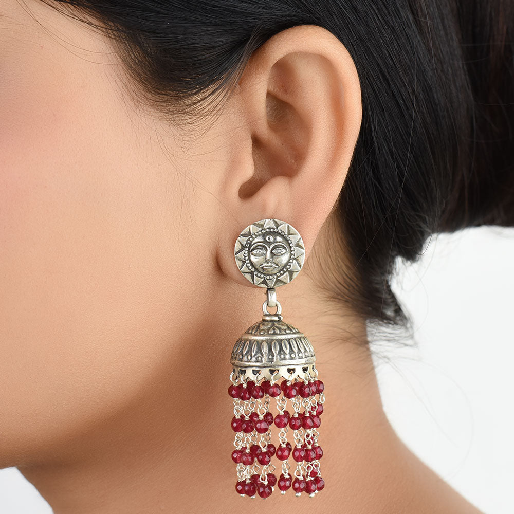 Front view of surya onyx onyx jhumki earrings in 92.5 Sterling Silver