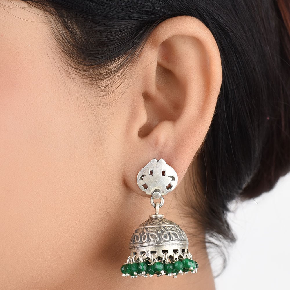 Front view of Green Onyx earrings in 92.5 Sterling Silver
