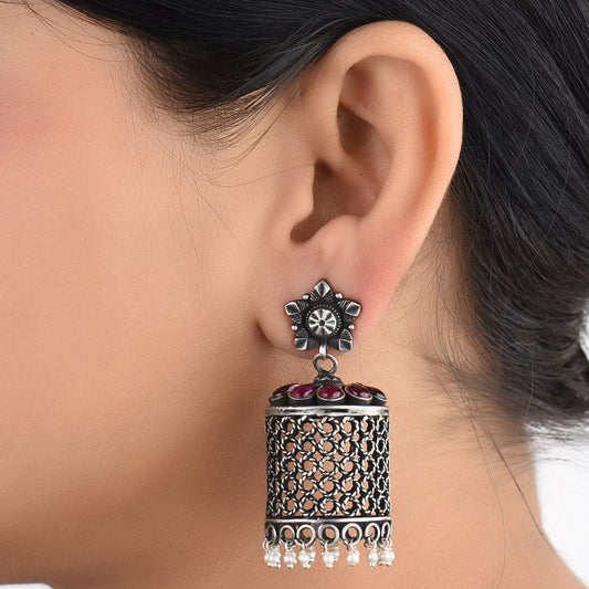 Front view of Amethyst Floral earrings in 92.5 Sterling Silver