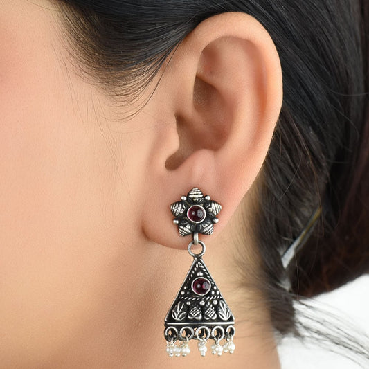 Front view of Amethyst & Pearl Floral earrings in 92.5 Sterling Silver