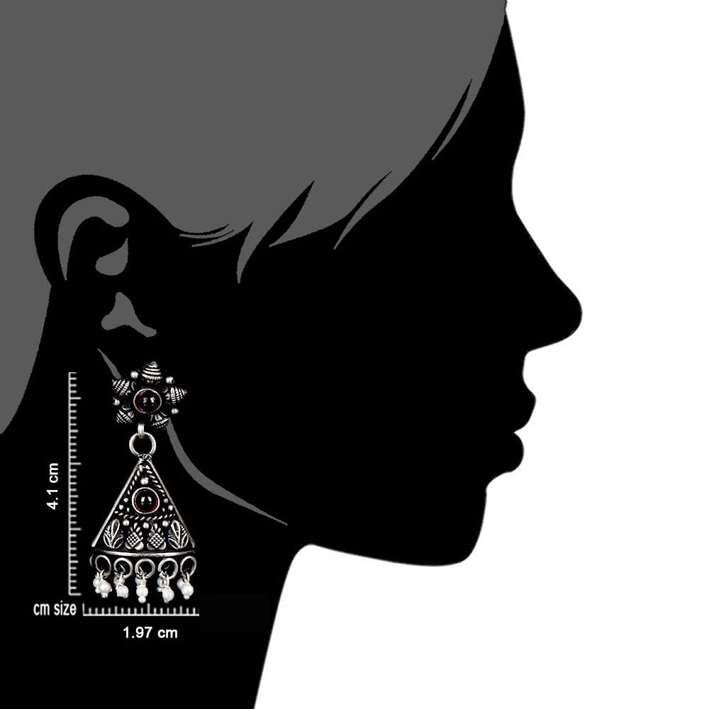 Artisanal finish on Amethyst & Pearl Floral 92.5 Sterling Silver earrings