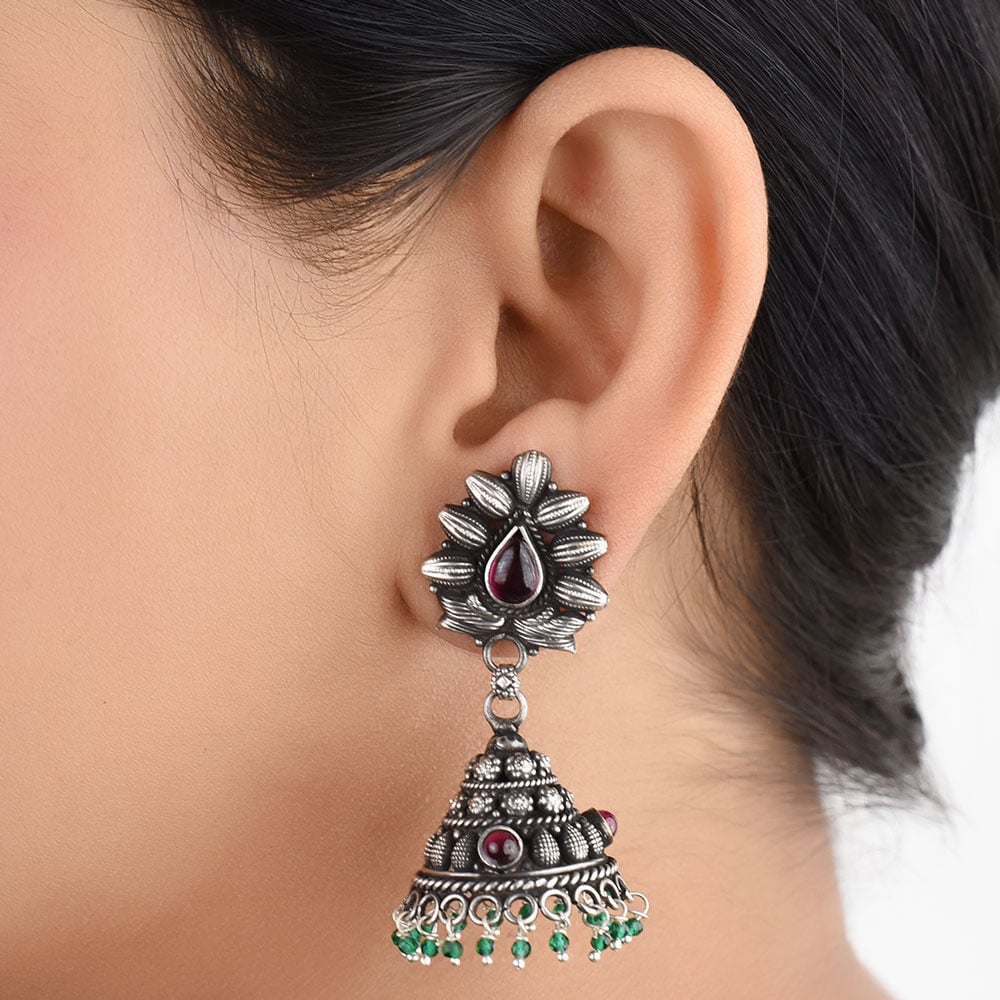 Front view of Amethyst & Peridot earrings in 92.5 Sterling Silver