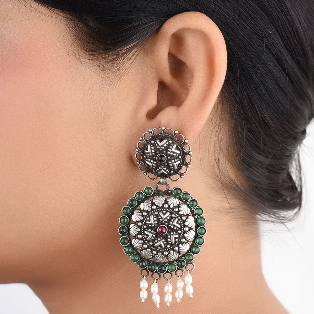 Front view of circular earrings in 92.5 Sterling Silver