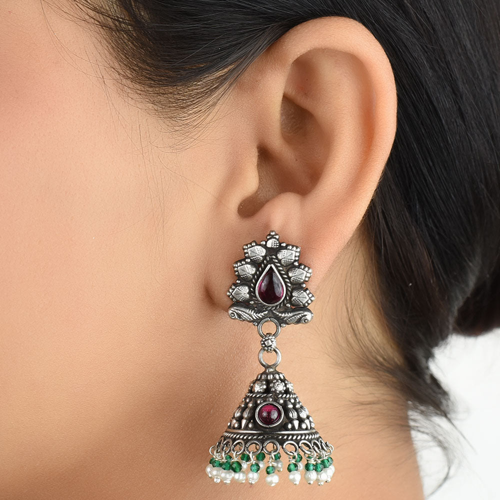 Front view of jhumki jhumki earrings in 92.5 Sterling Silver