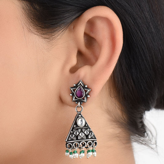 Front view of star earrings in 92.5 Sterling Silver