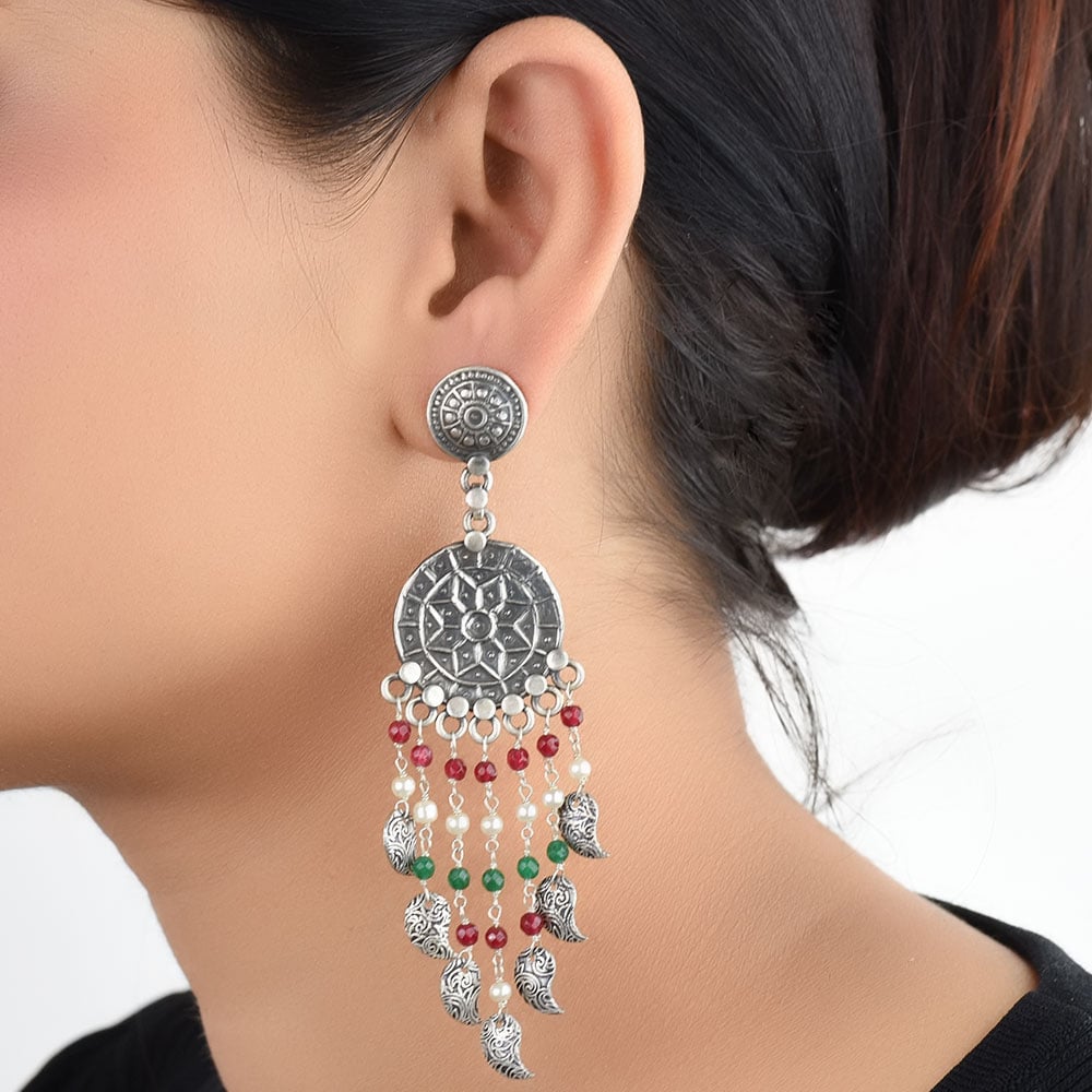 Front view of heritage earrings in 92.5 Sterling Silver