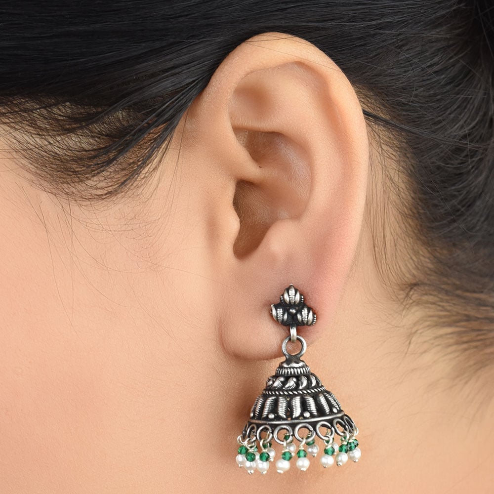 Front view of tribal earrings in 92.5 Sterling Silver