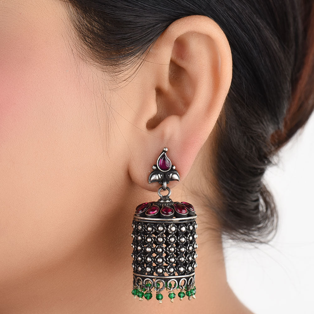 Front view of jhumki jhumki earrings in 92.5 Sterling Silver