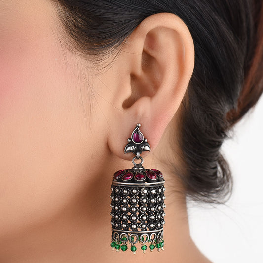 Front view of jhumki jhumki earrings in 92.5 Sterling Silver