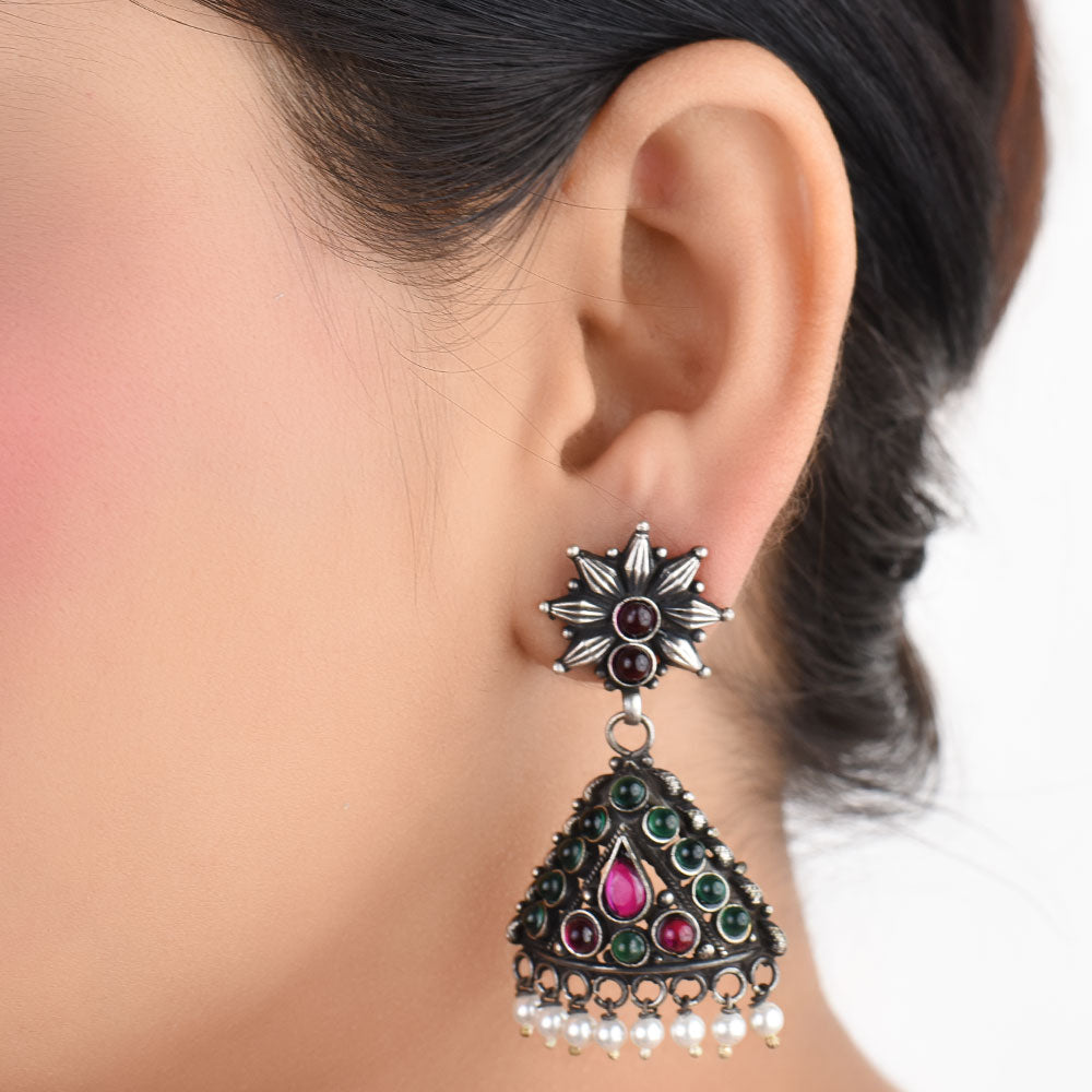 Front view of jhumki jhumki earrings in 92.5 Sterling Silver