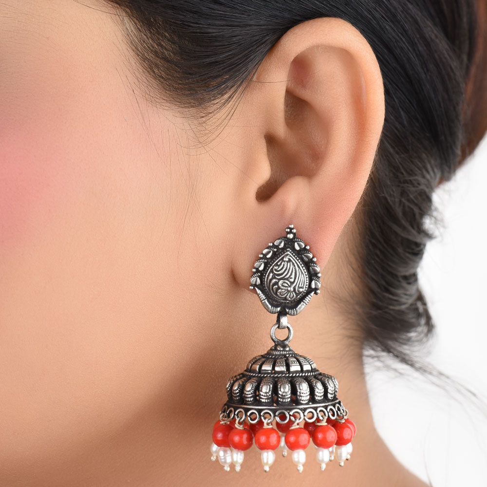 Front view of jhumki jhumki earrings in 92.5 Sterling Silver