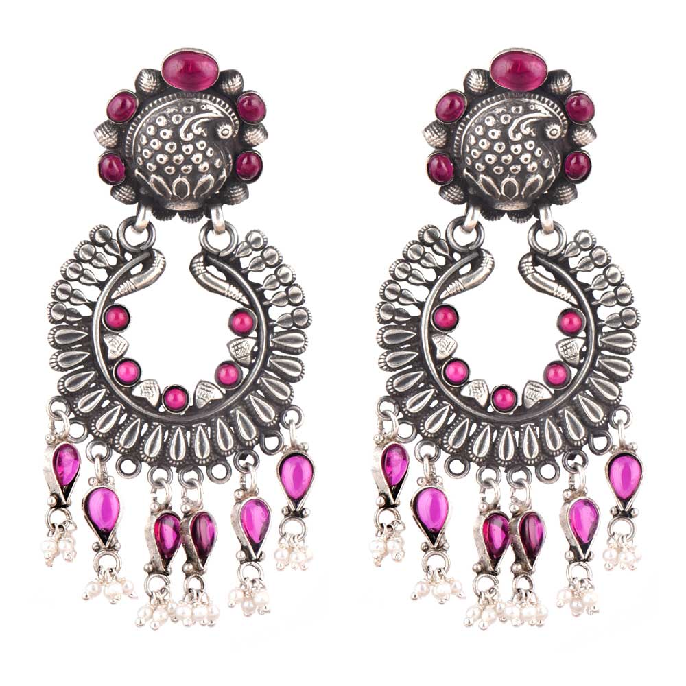 Side profile showing Tourmaline & Pink Tourmaline on the earrings