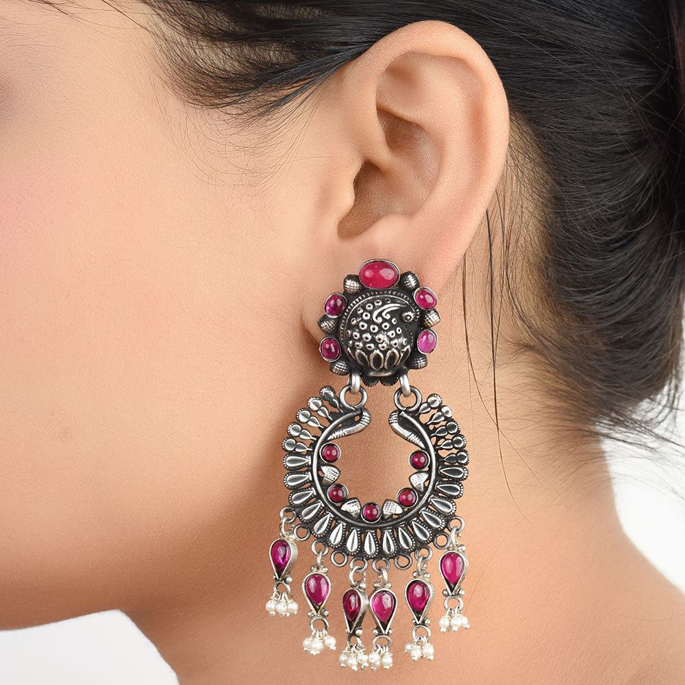Front view of floral earrings in 92.5 Sterling Silver